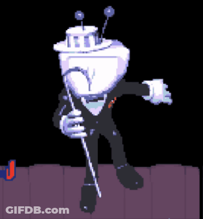 A Pixel Art Of A Robot In A Tuxedo And Top Hat GIF