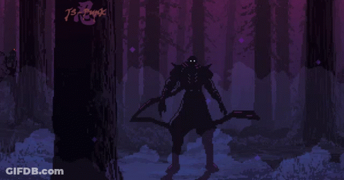 A Pixel Art Of A Samurai Holding A Bow And Sword GIF