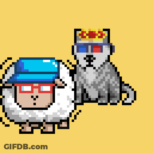 A Pixel Art Of A Sheep Wearing A Blue Hat And Sunglasses GIF