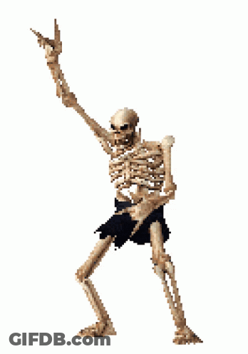 A Pixel Art Of A Skeleton Making A Horns Sign GIF