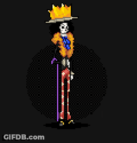 A Pixel Art Of A Skeleton With A Sword And A Crown On His Head GIF