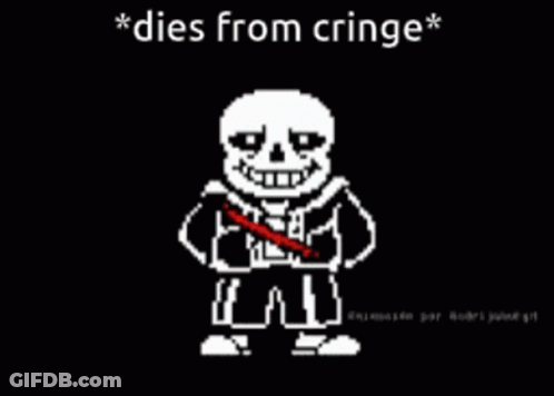 A Pixel Art Of A Skeleton With The Words Dies From Cringe GIF