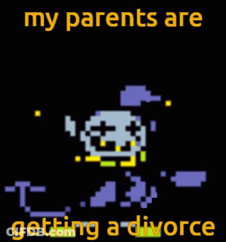 A Pixel Art Of A Skeleton With The Words " My Parents Are Getting A Divorce " Below It GIF