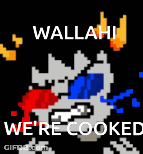 A Pixel Art Of A Skeleton With The Words Wallahi We 'Re Cooked Below It GIF
