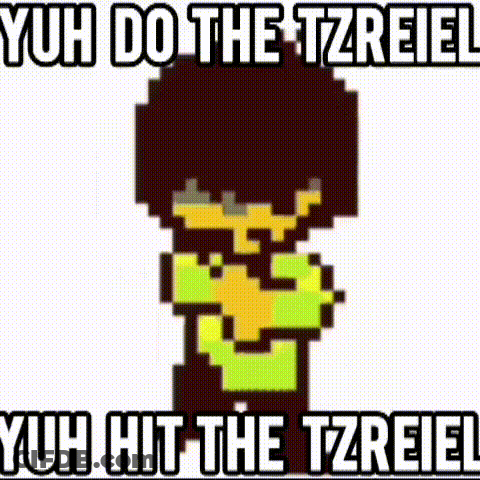 A Pixel Art Of A Skull With The Words `` Yuh Do The Tzriel Yuh Hit The Tzriel '' GIF