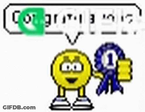 A Pixel Art Of A Smiley Face Giving A Thumbs Up Next To A Ribbon . GIF