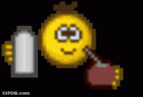 A Pixel Art Of A Smiley Face Next To A Bottle GIF