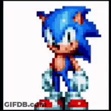 A Pixel Art Of A Sonic The Hedgehog Standing On A White Background . GIF