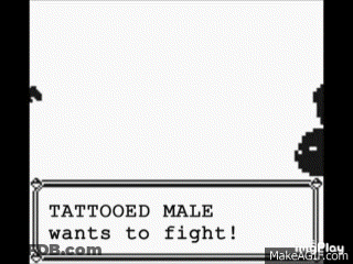 A Pixel Art Of A Tattooed Male Wanting To Fight A Woman . GIF