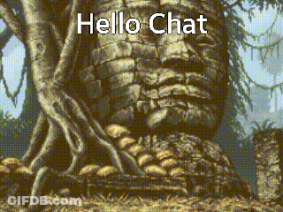 A Pixel Art Of A Tree With The Words Hello Chat Written Above It GIF