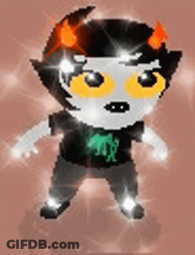 A Pixel Art Of A Troll With Horns Wearing A Black Shirt With A Green Logo On It . GIF