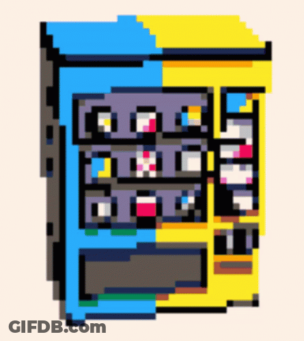 A Pixel Art Of A Vending Machine With A Blue And Yellow Side GIF