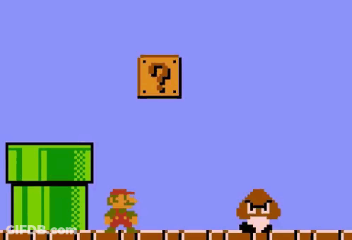 Pixel Art Video Game With Mushroom And Flying Box GIF
