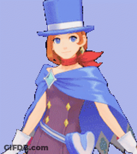 A Pixel Art Of A Woman Wearing A Blue Top Hat GIF