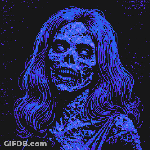 A Pixel Art Of A Woman With A Skull On Her Head GIF