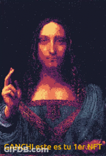 A Pixel Art Of A Woman With The Words Ganchi Este Es Tu 1Er Nft GIF
