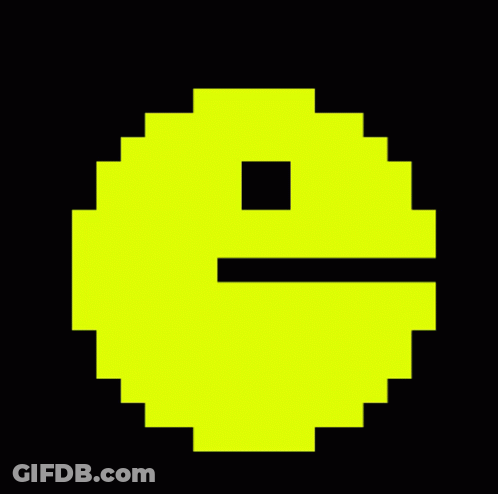 A Pixel Art Of A Yellow Pac Man With A Black Line Between His Mouth And Nose GIF