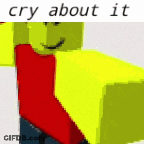A Pixel Art Of A Yellow Roblox Character With The Words Cry About It GIF