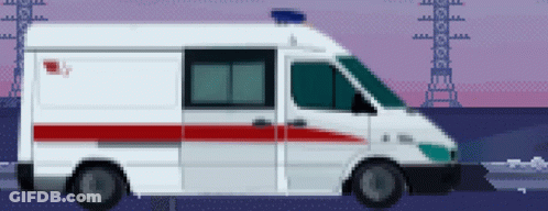A Pixel Art Of An Ambulance With A Red And White Stripe GIF