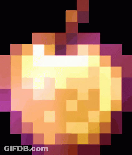 A Pixel Art Of An Apple With A Purple Stem GIF