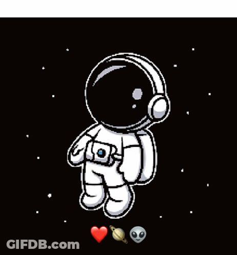 A Pixel Art Of An Astronaut With A Heart And Aliens GIF