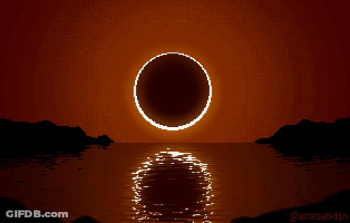 A Pixel Art Of An Eclipse Over The Ocean By @Anasabbdin GIF
