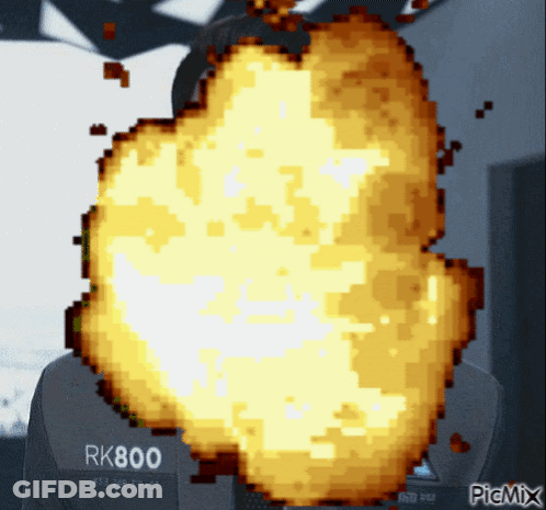 A Pixel Art Of An Explosion With Rk800 Written On The Back GIF