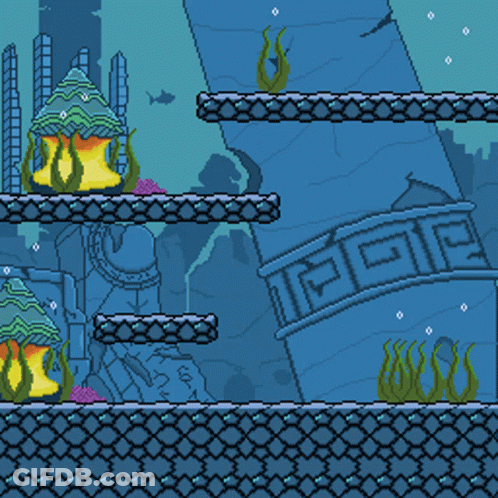 A Pixel Art Of An Underwater Scene With A Greek Pattern GIF