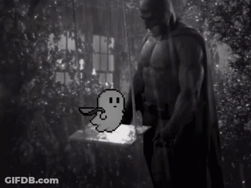 A Pixel Art Of Batman And A Ghost In A Dark Room GIF