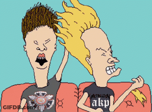 A Pixel Art Of Beavis And Butthead With Metallica Akp On Their Shirts GIF