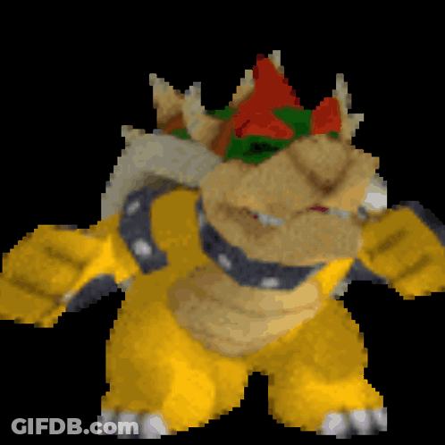 A Pixel Art Of Bowser With A Crown On His Head GIF