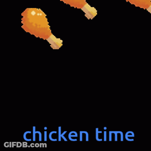 A Pixel Art Of Fried Chicken With The Words Chicken Time Below Them GIF