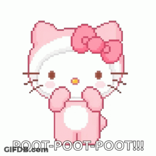 A Pixel Art Of Hello Kitty With A Pink Bow And The Words Poot-Poot-Poot . GIF