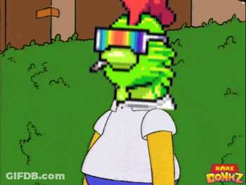 A Pixel Art Of Homer Simpson Wearing Sunglasses And Smoking A Cigarette With The Words Rare Bonkz Below Him GIF