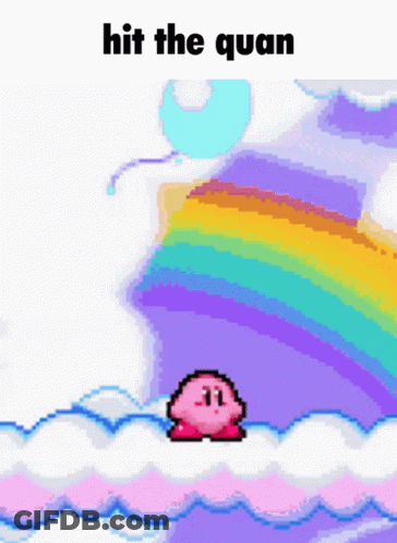 A Pixel Art Of Kirby And A Rainbow With The Words Hit The Quan Below It GIF