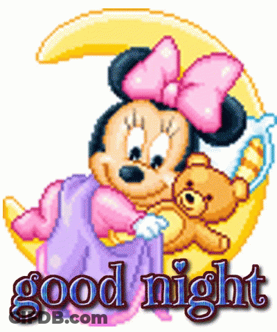 A Pixel Art Of Minnie Mouse Holding A Teddy Bear With The Words Good Night Below Her GIF