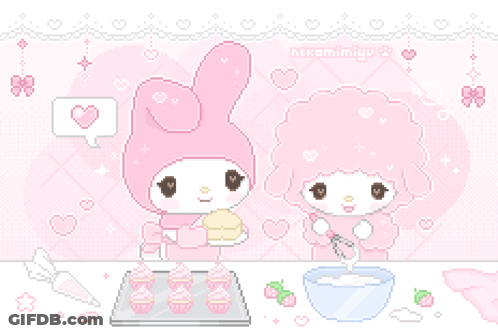 A Pixel Art Of My Melody And A Poodle Cooking GIF
