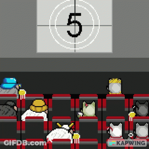 Pixel Art People Watching Movie With Countdown GIF