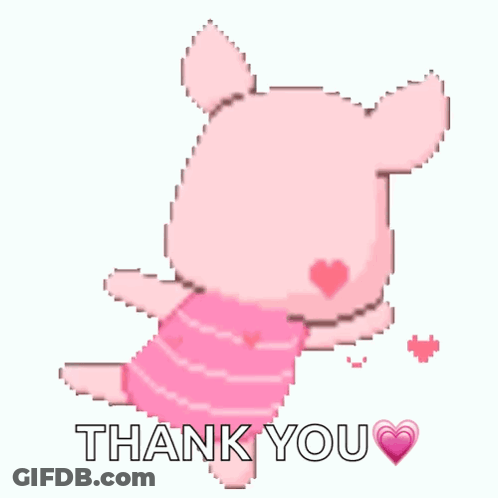 A Pixel Art Of Piglet Saying Thank You With A Heart GIF
