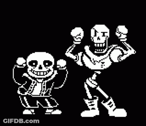 A Pixel Art Of Sans And Papyrus Standing Next To Each Other . GIF