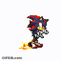 A Pixel Art Of Shadow The Hedgehog Running With A Flame Coming Out Of His Tail GIF