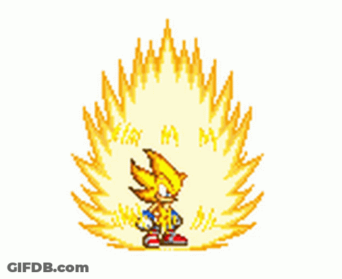 A Pixel Art Of Sonic The Hedgehog Standing In Front Of A Flame GIF