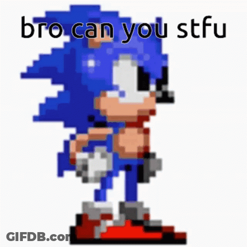 A Pixel Art Of Sonic The Hedgehog With The Words `` Bro Can You Stfu '' GIF