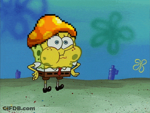 A Pixel Art Of Spongebob Wearing A Hat And A Tie GIF