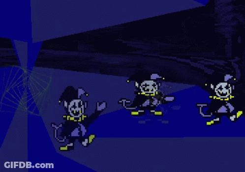 A Pixel Art Of Three Jesters Dancing In A Dark Room GIF