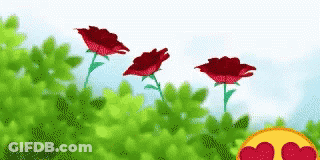 A Pixel Art Of Three Red Roses In A Bush GIF