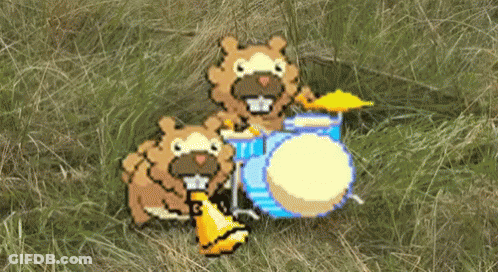 A Pixel Art Of Two Beavers Playing Drums GIF