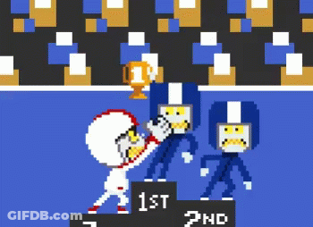 A Pixel Art Of Two Football Players Standing On A Podium That Says 1St 2Nd GIF