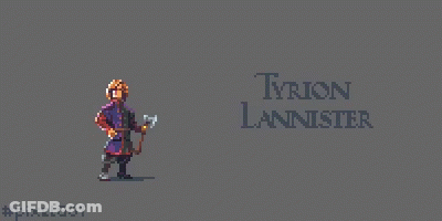 A Pixel Art Of Tyrion Lannister From Game Of Thrones Holding An Axe GIF
