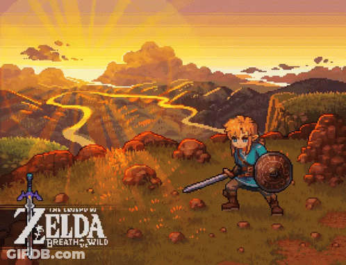 A Pixel Art Of Zelda Breath Of The Wild With A Sword And Shield GIF